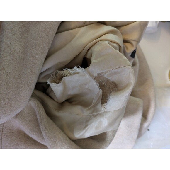 Vintage Long Wool Coat Womens L Tan Beige 90s Distressed Grunge Punk USA Made - Picture 7 of 11